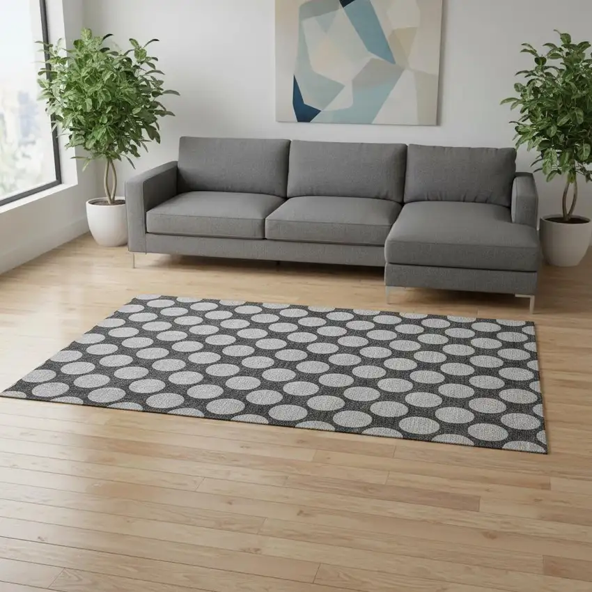 Charcoal And Gray Polka Dot Washable Area Rug With UV Protection Photo 2