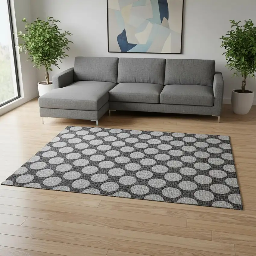 Charcoal And Gray Polka Dot Washable Area Rug With UV Protection Photo 2