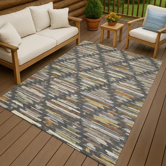 Charcoal And Gray Southwestern Washable Indoor Outdoor Area Rug Photo 7