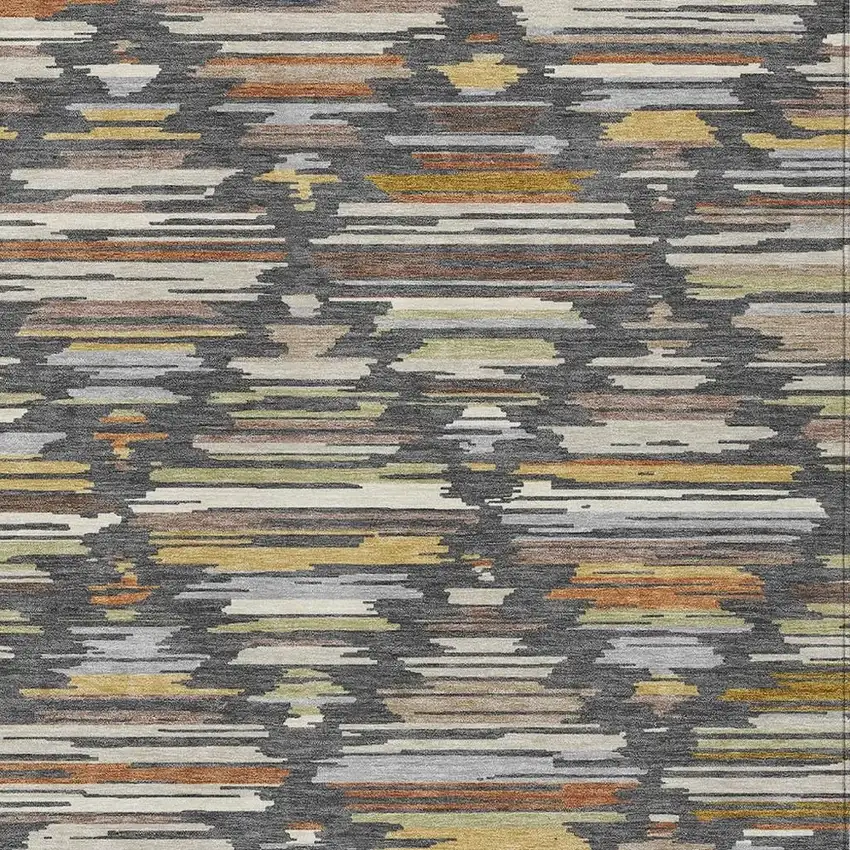 Charcoal And Gray Southwestern Washable Indoor Outdoor Area Rug Photo 2