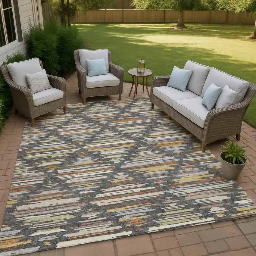 Charcoal And Gray Southwestern Washable Indoor Outdoor Area Rug Photo 4