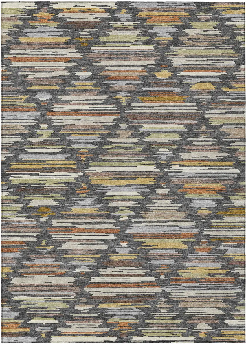 Charcoal And Gray Southwestern Washable Indoor Outdoor Area Rug Photo 1