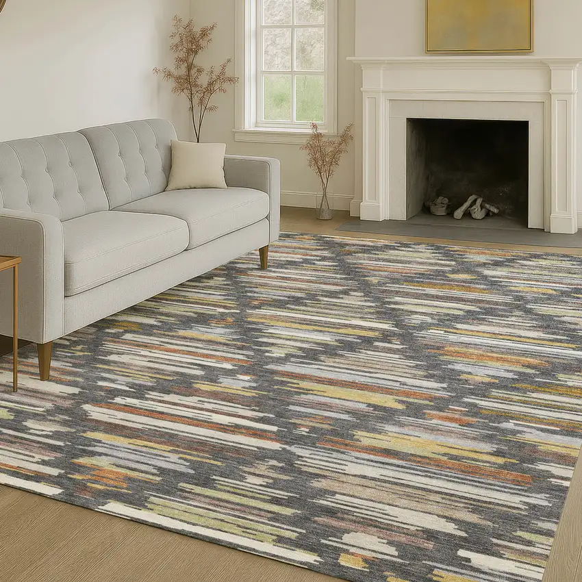 Charcoal And Gray Southwestern Washable Indoor Outdoor Area Rug Photo 6