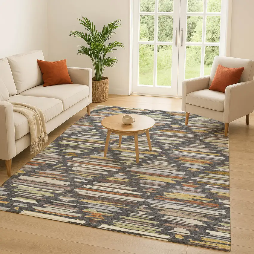 Charcoal And Gray Southwestern Washable Indoor Outdoor Area Rug Photo 5