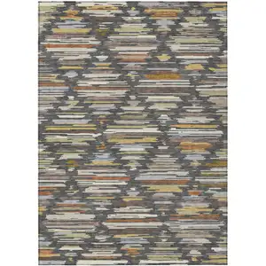 Photo of Charcoal And Gray Southwestern Washable Indoor Outdoor Area Rug