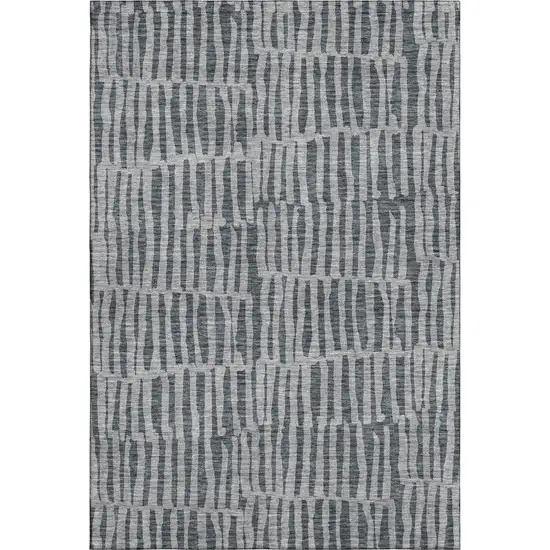 Charcoal And Gray Striped Washable Area Rug With UV Protection Photo 1