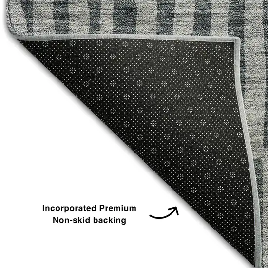 Charcoal And Gray Striped Washable Area Rug With UV Protection Photo 6