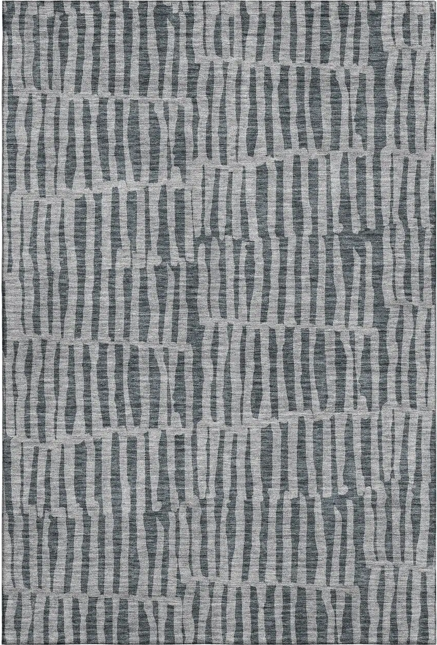 Charcoal And Gray Striped Washable Area Rug With UV Protection Photo 2