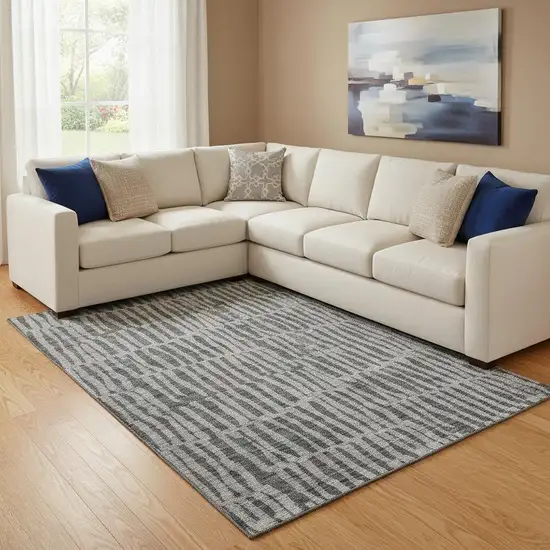 Charcoal And Gray Striped Washable Area Rug With UV Protection Photo 1