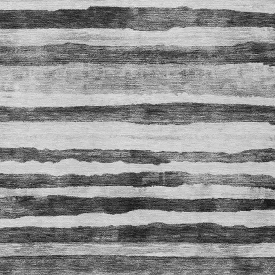 Charcoal And Gray Striped Washable Indoor Outdoor Area Rug Photo 6