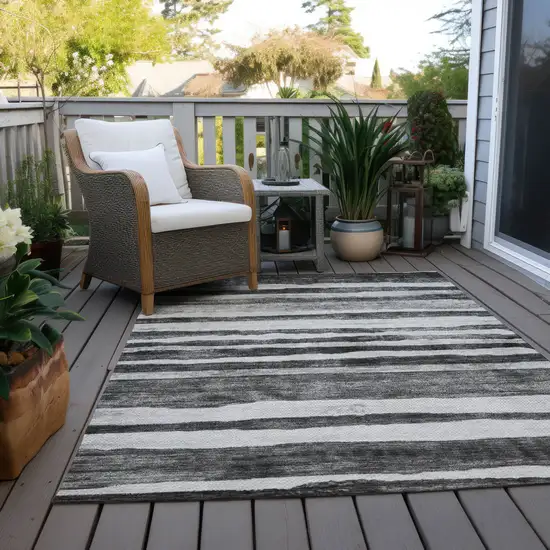 Charcoal And Gray Striped Washable Indoor Outdoor Area Rug Photo 8