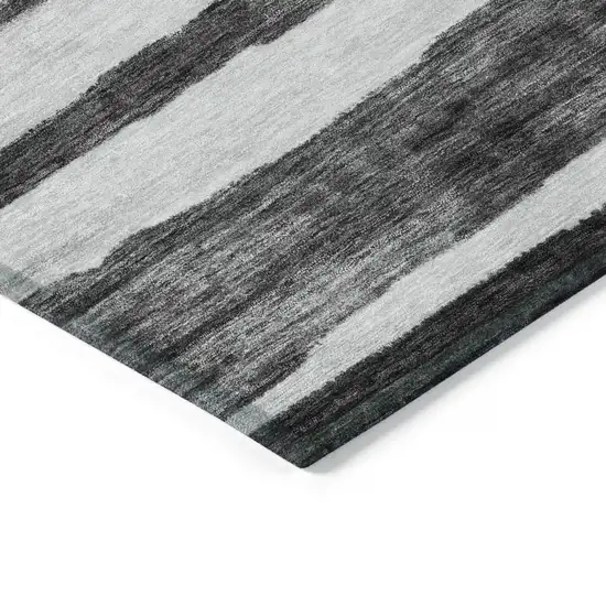 Charcoal And Gray Striped Washable Indoor Outdoor Area Rug Photo 5