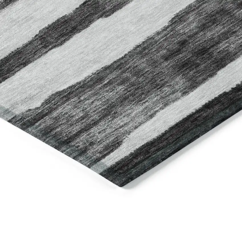 Charcoal And Gray Striped Washable Indoor Outdoor Area Rug Photo 5
