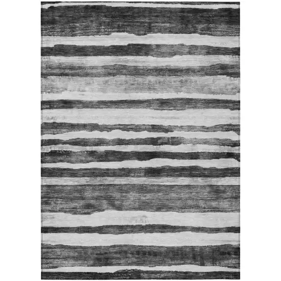 Charcoal And Gray Striped Washable Indoor Outdoor Area Rug Photo 2