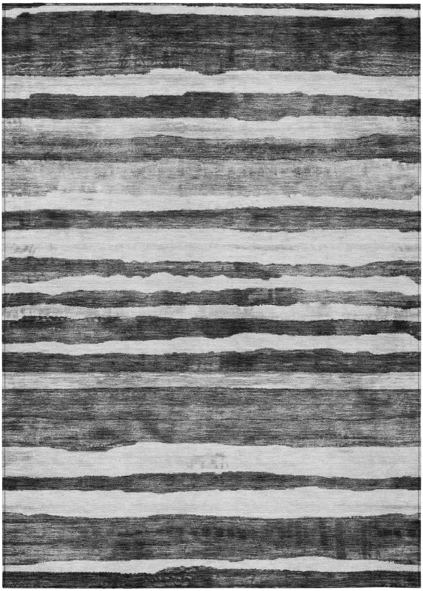 Charcoal And Gray Striped Washable Indoor Outdoor Area Rug Photo 2