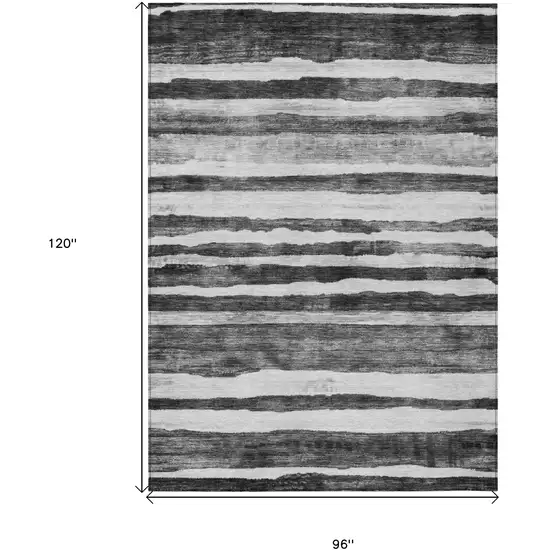 Charcoal And Gray Striped Washable Indoor Outdoor Area Rug Photo 3