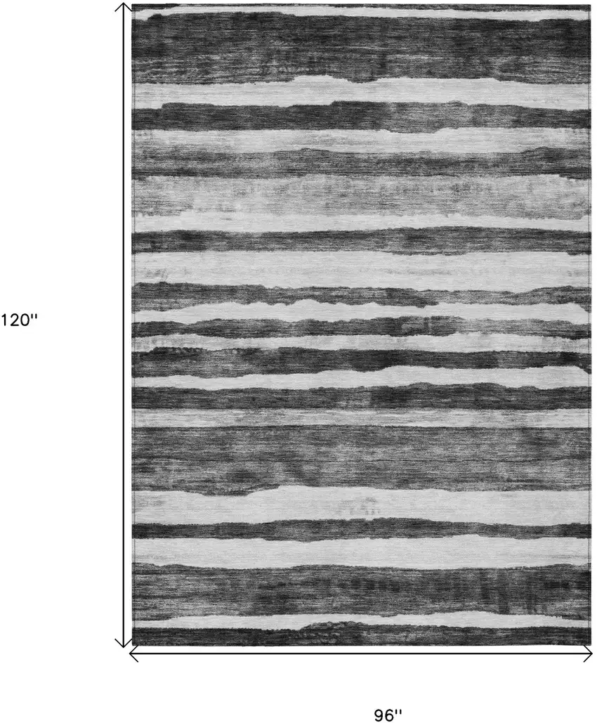 Charcoal And Gray Striped Washable Indoor Outdoor Area Rug Photo 3