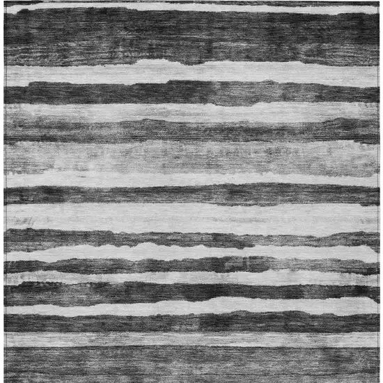 Charcoal And Gray Striped Washable Indoor Outdoor Area Rug Photo 6