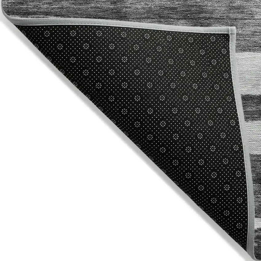 Charcoal And Gray Striped Washable Indoor Outdoor Area Rug Photo 4