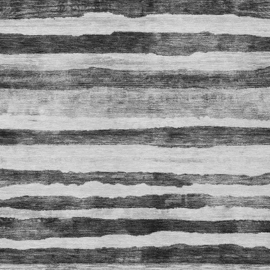 Charcoal And Gray Striped Washable Indoor Outdoor Area Rug Photo 6