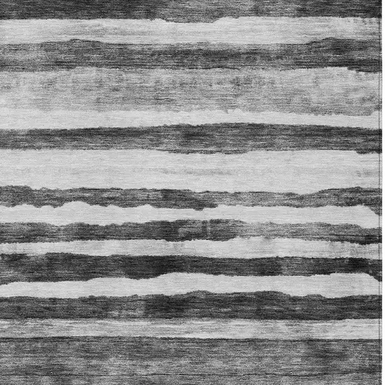 Charcoal And Gray Striped Washable Indoor Outdoor Area Rug Photo 5