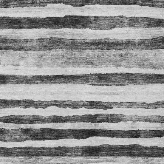 Charcoal And Gray Striped Washable Indoor Outdoor Area Rug Photo 8