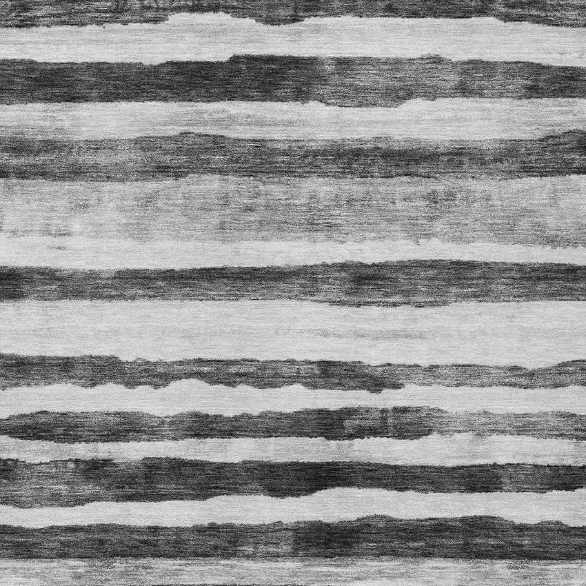 Charcoal And Gray Striped Washable Indoor Outdoor Area Rug Photo 8