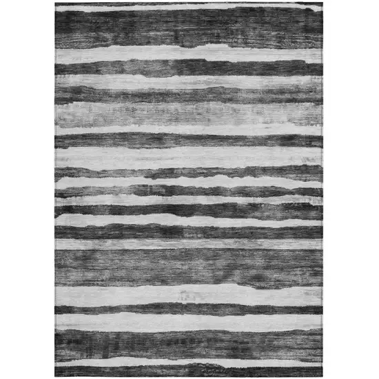 Charcoal And Gray Striped Washable Indoor Outdoor Area Rug Photo 4