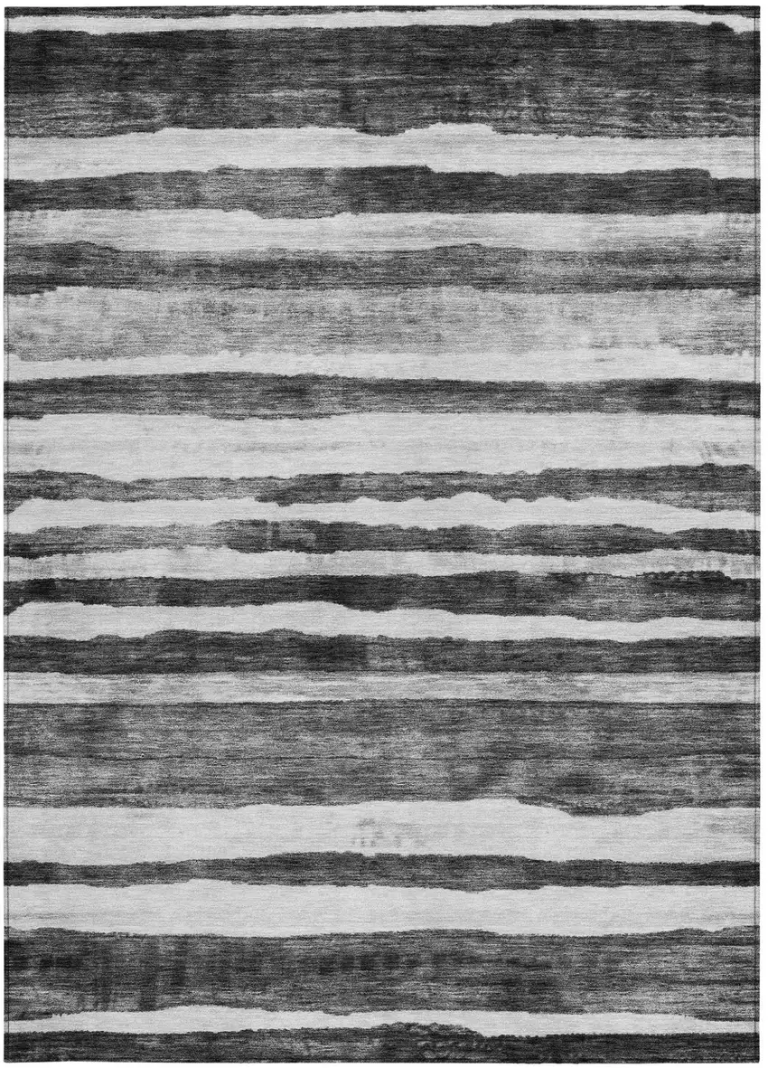 Charcoal And Gray Striped Washable Indoor Outdoor Area Rug Photo 4