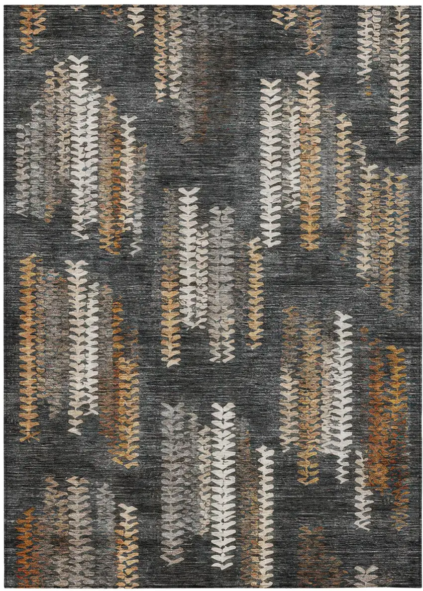 Charcoal And Gray Striped Washable Indoor Outdoor Area Rug Photo 1