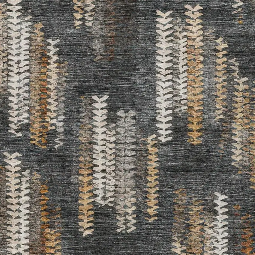 Charcoal And Gray Striped Washable Indoor Outdoor Area Rug Photo 2