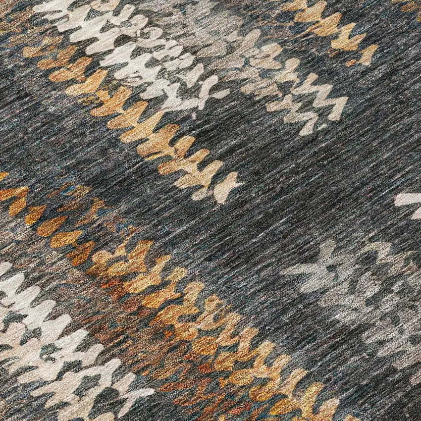 Charcoal And Gray Striped Washable Indoor Outdoor Area Rug Photo 5