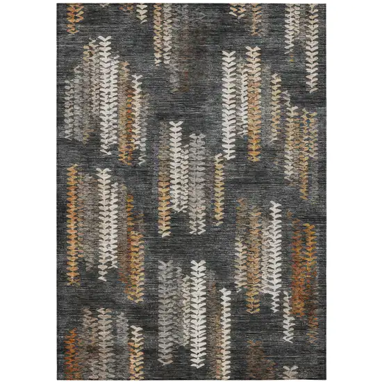 Charcoal And Gray Striped Washable Indoor Outdoor Area Rug Photo 1