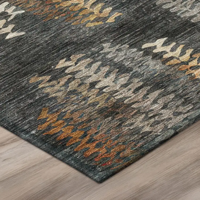 Charcoal And Gray Striped Washable Indoor Outdoor Area Rug Photo 4