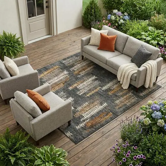 Charcoal And Gray Striped Washable Indoor Outdoor Area Rug Photo 1