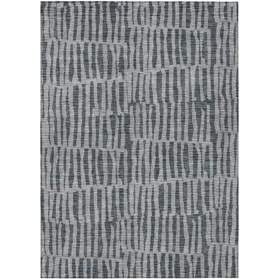 Charcoal And Gray Striped Washable Indoor Outdoor Area Rug Photo 2