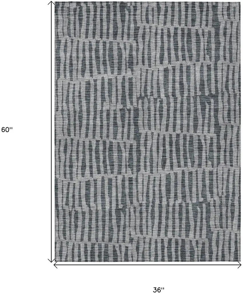 Charcoal And Gray Striped Washable Indoor Outdoor Area Rug Photo 3