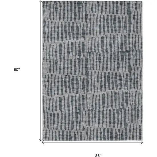 Charcoal And Gray Striped Washable Indoor Outdoor Area Rug Photo 3