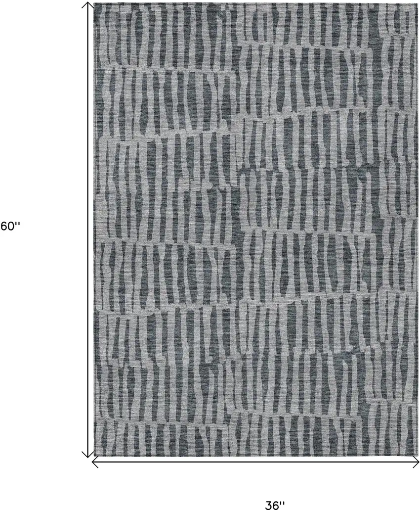 Charcoal And Gray Striped Washable Indoor Outdoor Area Rug Photo 3