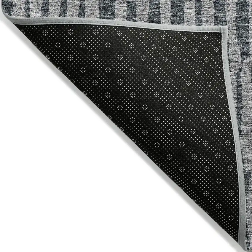 Charcoal And Gray Striped Washable Indoor Outdoor Area Rug Photo 4