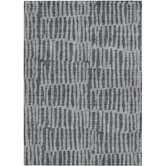 Charcoal And Gray Striped Washable Indoor Outdoor Area Rug Photo 6