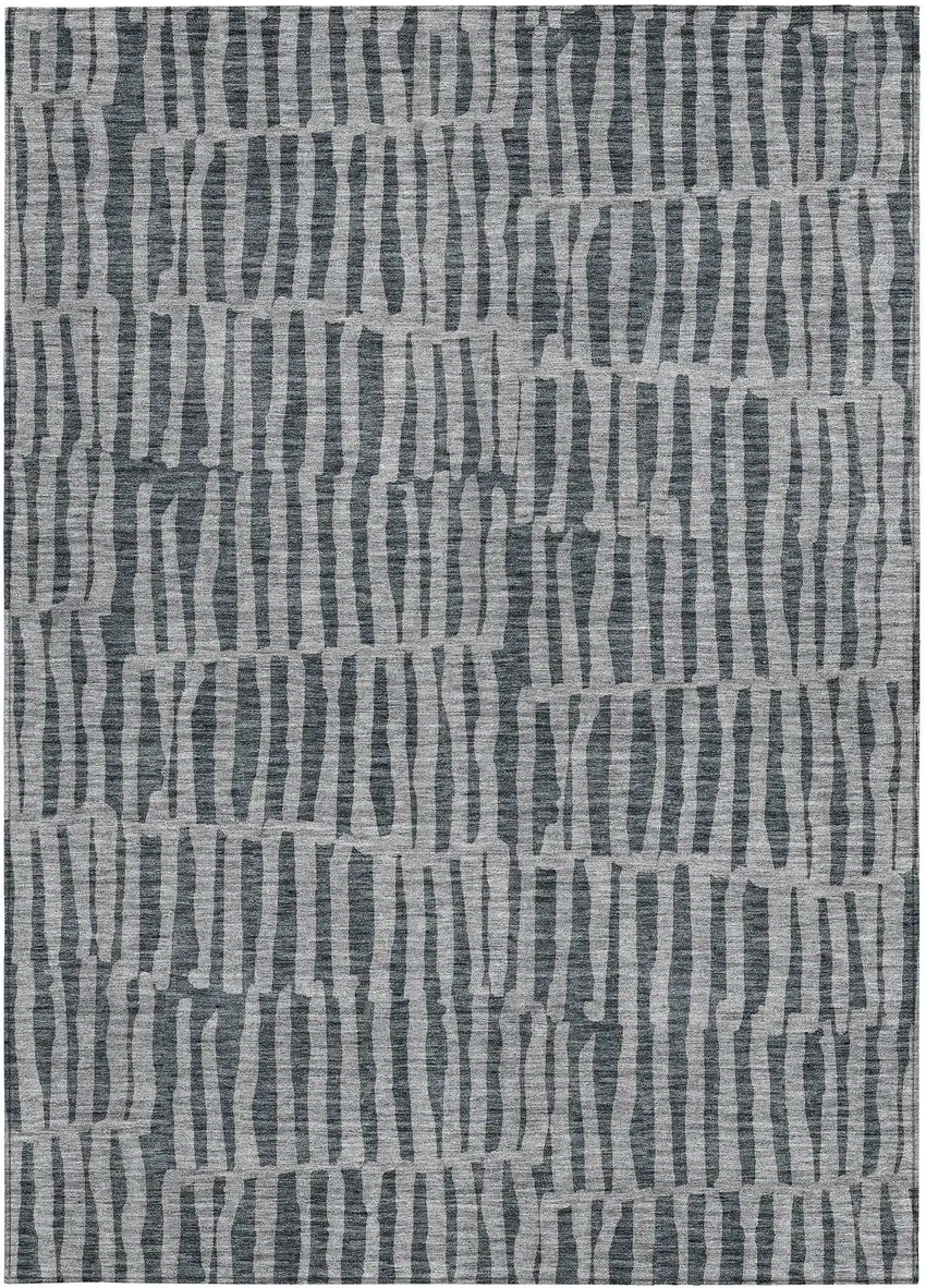 Charcoal And Gray Striped Washable Indoor Outdoor Area Rug Photo 6