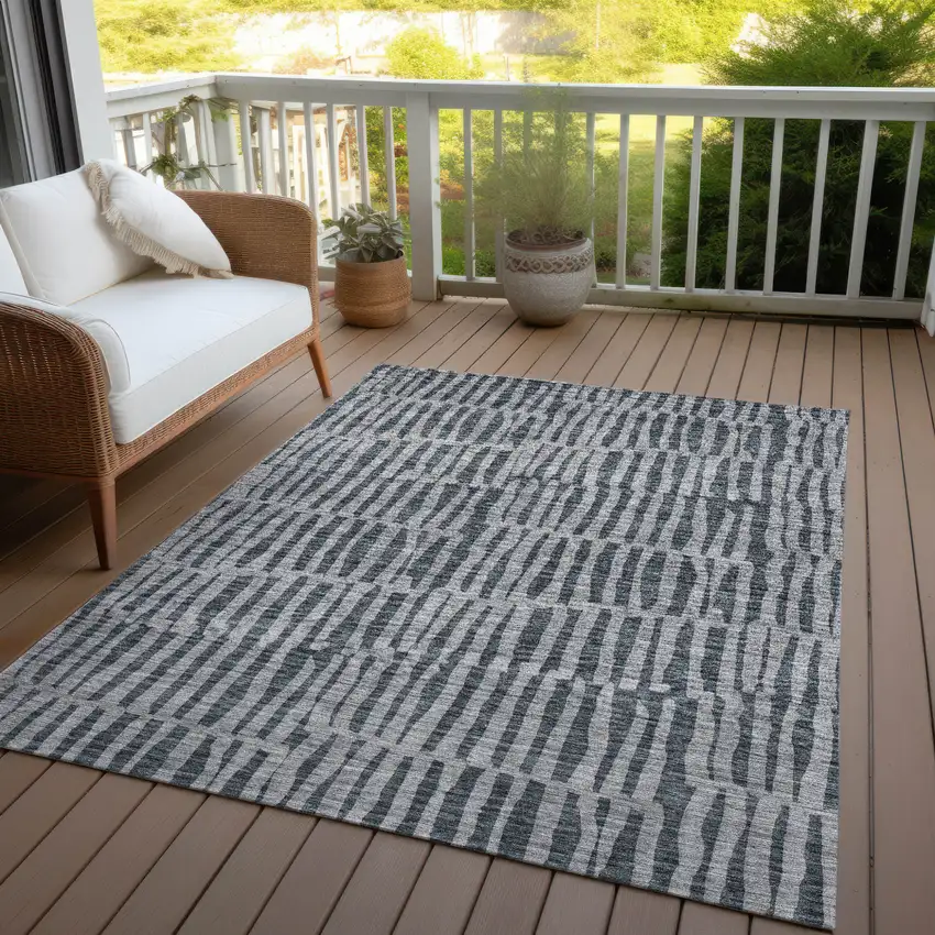 Charcoal And Gray Striped Washable Indoor Outdoor Area Rug Photo 9