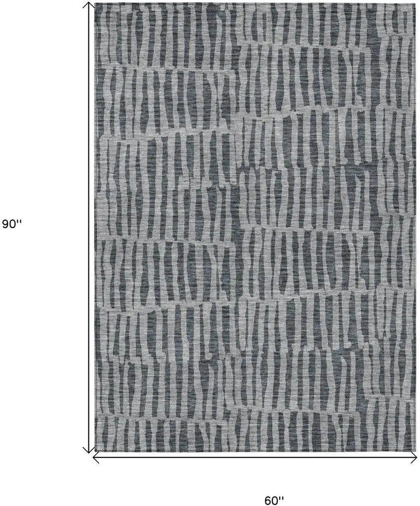Charcoal And Gray Striped Washable Indoor Outdoor Area Rug Photo 3