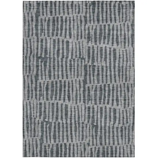 Charcoal And Gray Striped Washable Indoor Outdoor Area Rug Photo 7