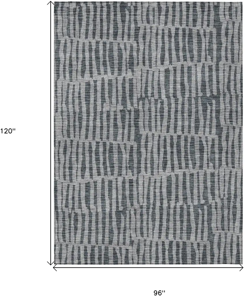 Charcoal And Gray Striped Washable Indoor Outdoor Area Rug Photo 3