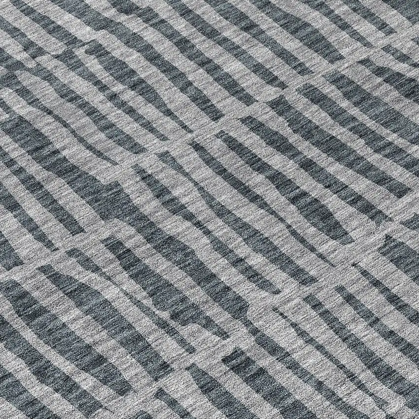 Charcoal And Gray Striped Washable Indoor Outdoor Area Rug Photo 8