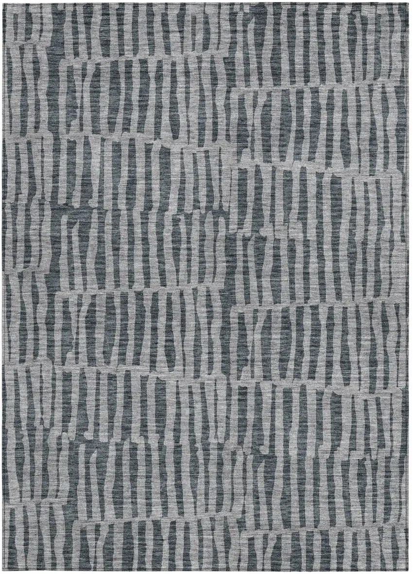 Charcoal And Gray Striped Washable Indoor Outdoor Area Rug Photo 7