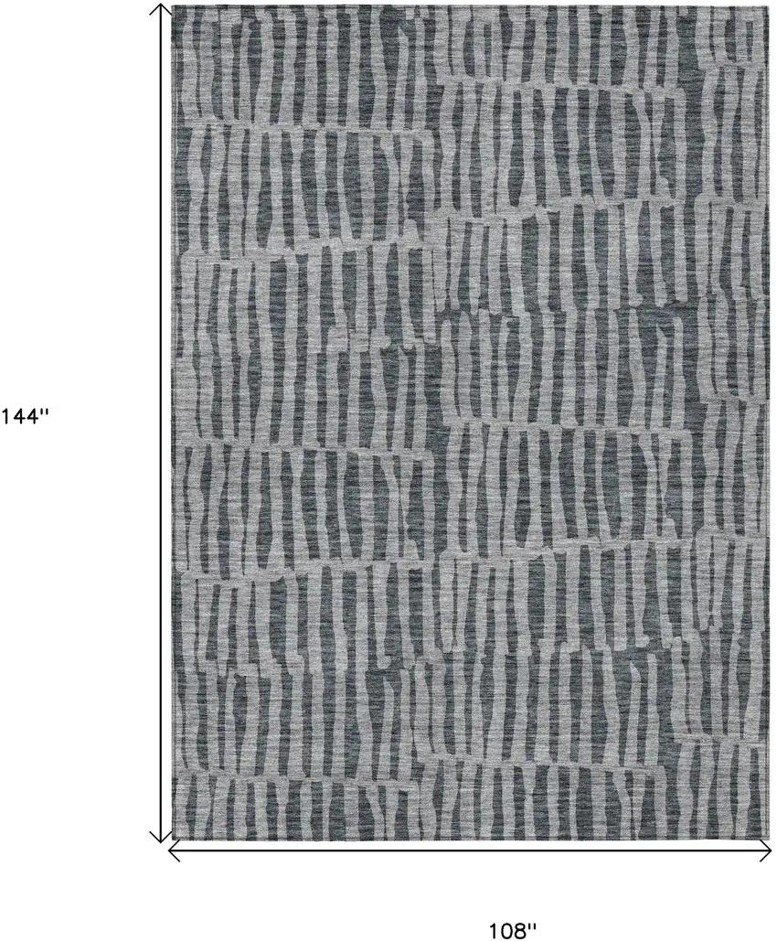 Charcoal And Gray Striped Washable Indoor Outdoor Area Rug Photo 7
