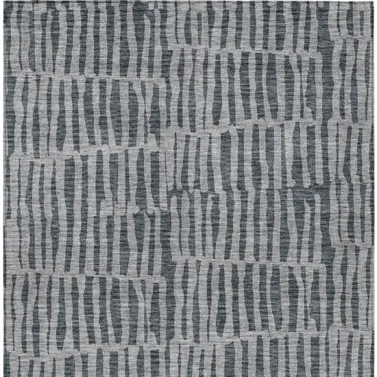 Charcoal And Gray Striped Washable Indoor Outdoor Area Rug Photo 5